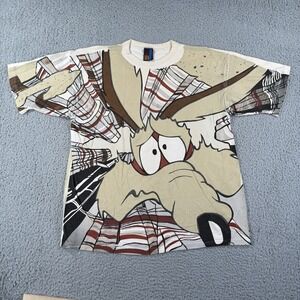Vintage Wile E Coyote Shirt Mens Large All Over Print Looney Tunes Cartoon 90s